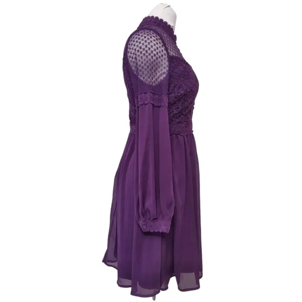 Girls Purple Party Dress Size S Special Occasion Sheer Chiffon Lace A-line